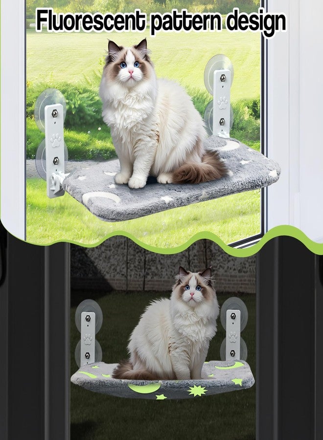 Essovee Cat Window Perch, Cordless Foldable Pet Hammock Bed Glow in The Dark, Glowing Stars & Moon Pattern Window Hammock for Overlooking for Kitten Removable Cover Cordless Window Bed for Indoor - Image 3
